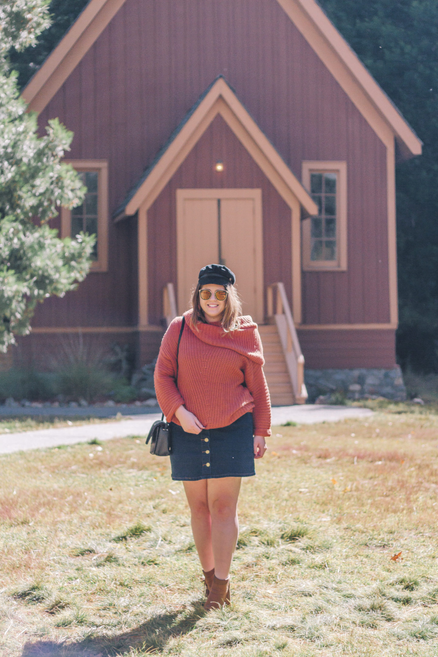 rust chunky sweater, fall outfit, impressions online boutique, yosemite valley chapel