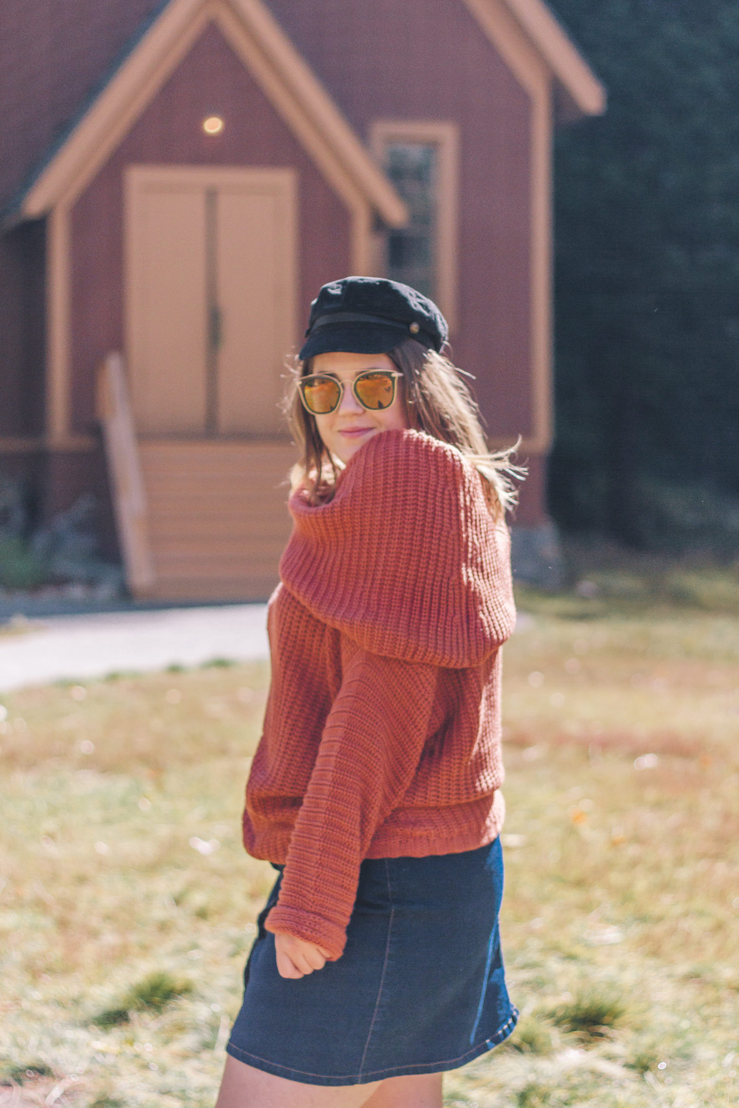 rust chunky sweater, fall outfit, impressions online boutique, yosemite valley chapel