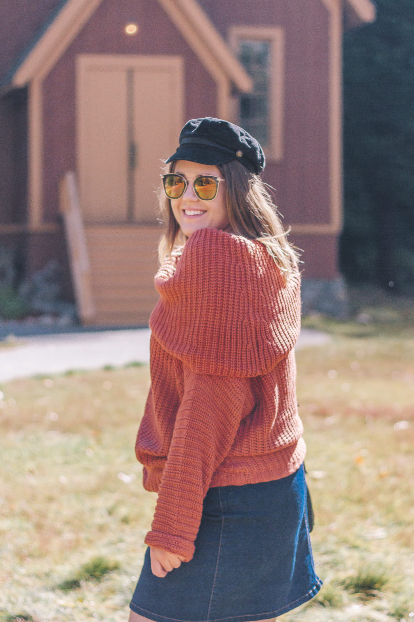 rust chunky sweater, fall outfit, impressions online boutique, yosemite valley chapel