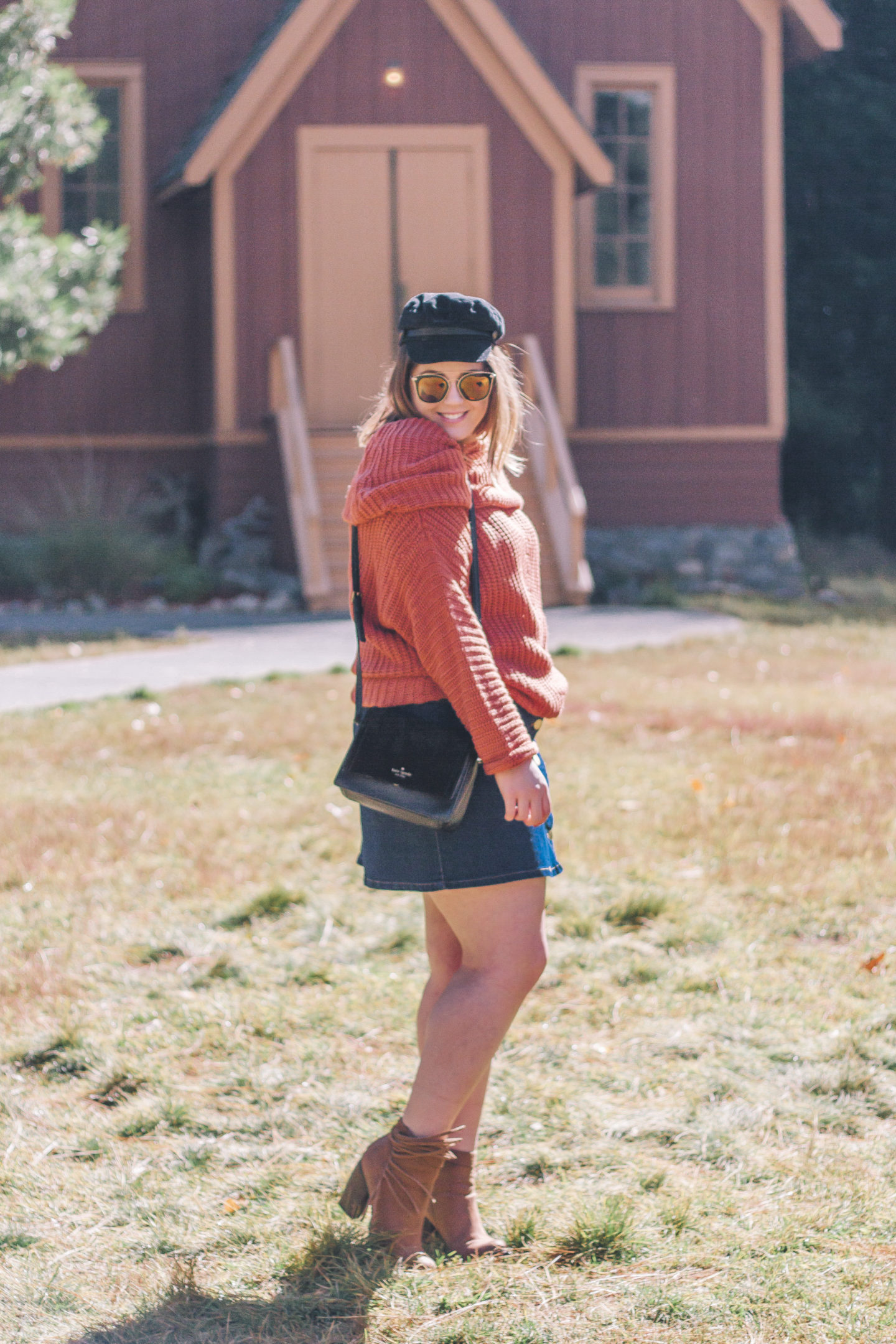 rust chunky sweater, fall outfit, impressions online boutique, yosemite valley chapel