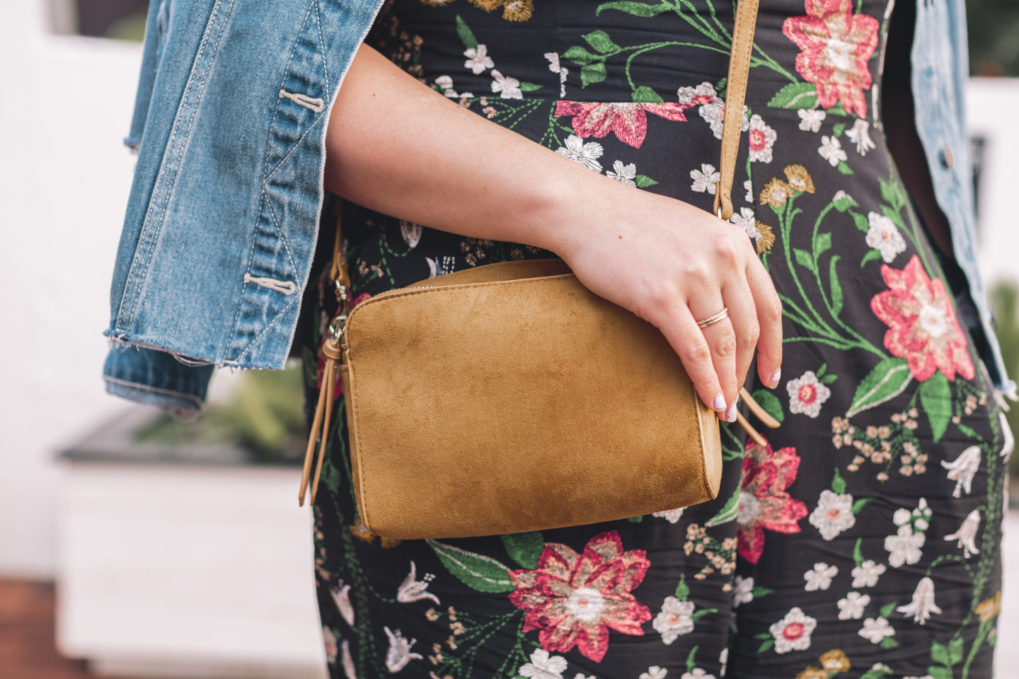 Spring It On! - Floral Jumpsuit - wander abode, spring outfit, suede camera bag