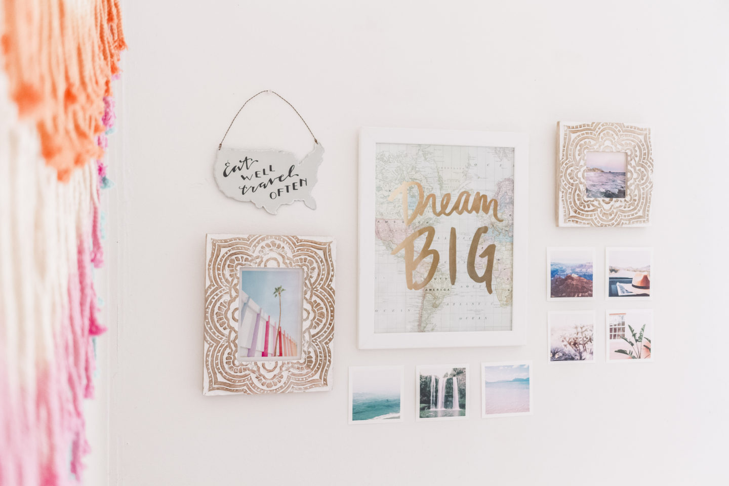 small gallery wall, bright boho chic bedroom #mypbteen #sponsored