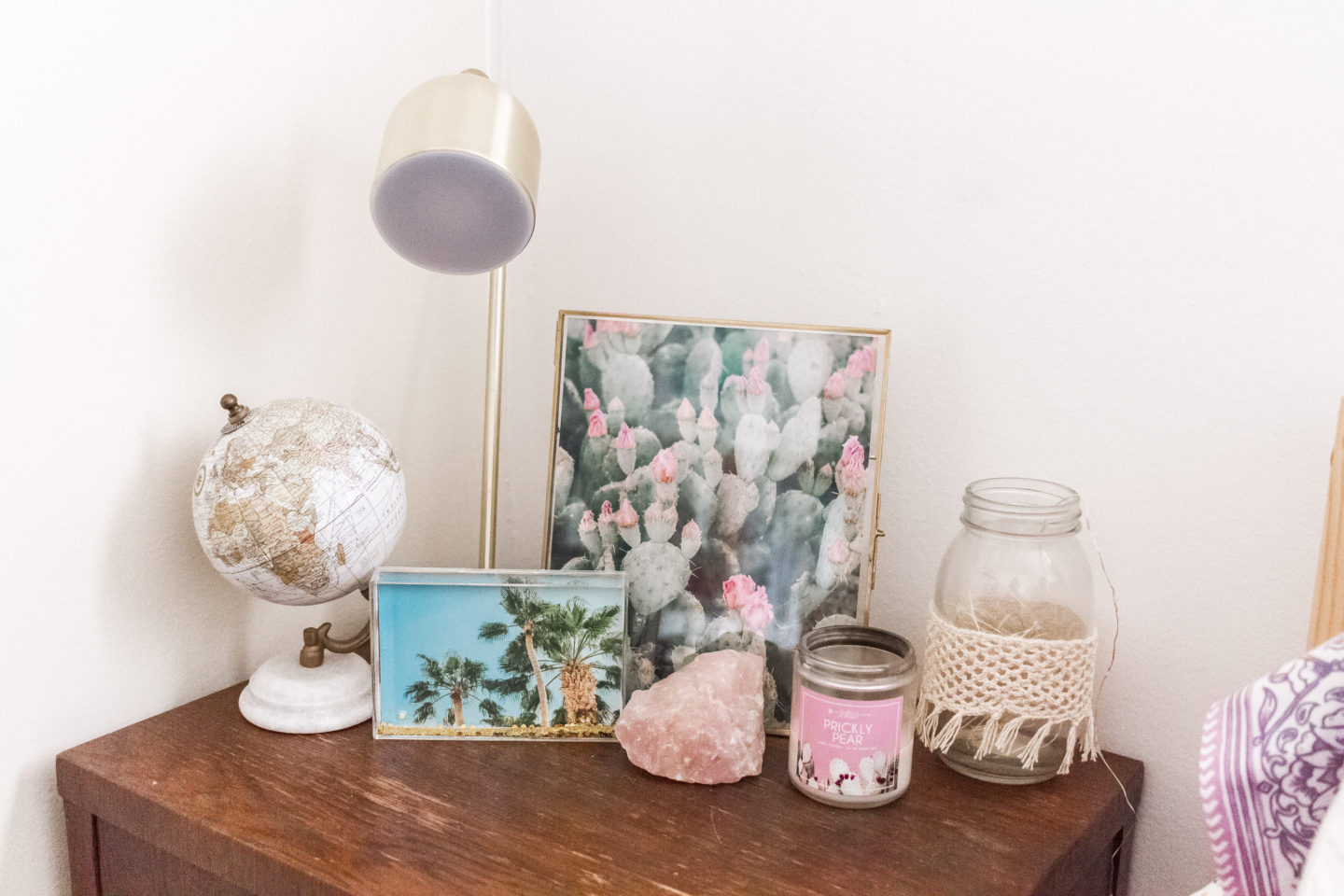 bedside table styling, bright boho chic bedroom #mypbteen #sponsored