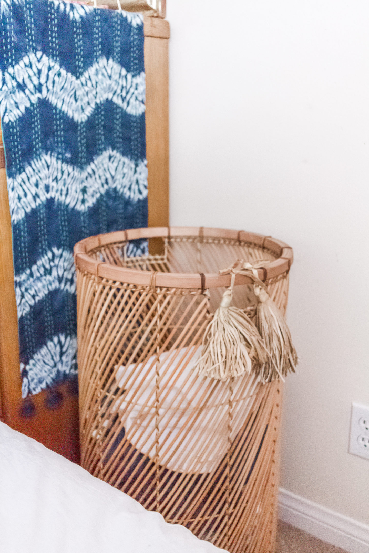 rattan hamper, bright boho chic bedroom #mypbteen #sponsored