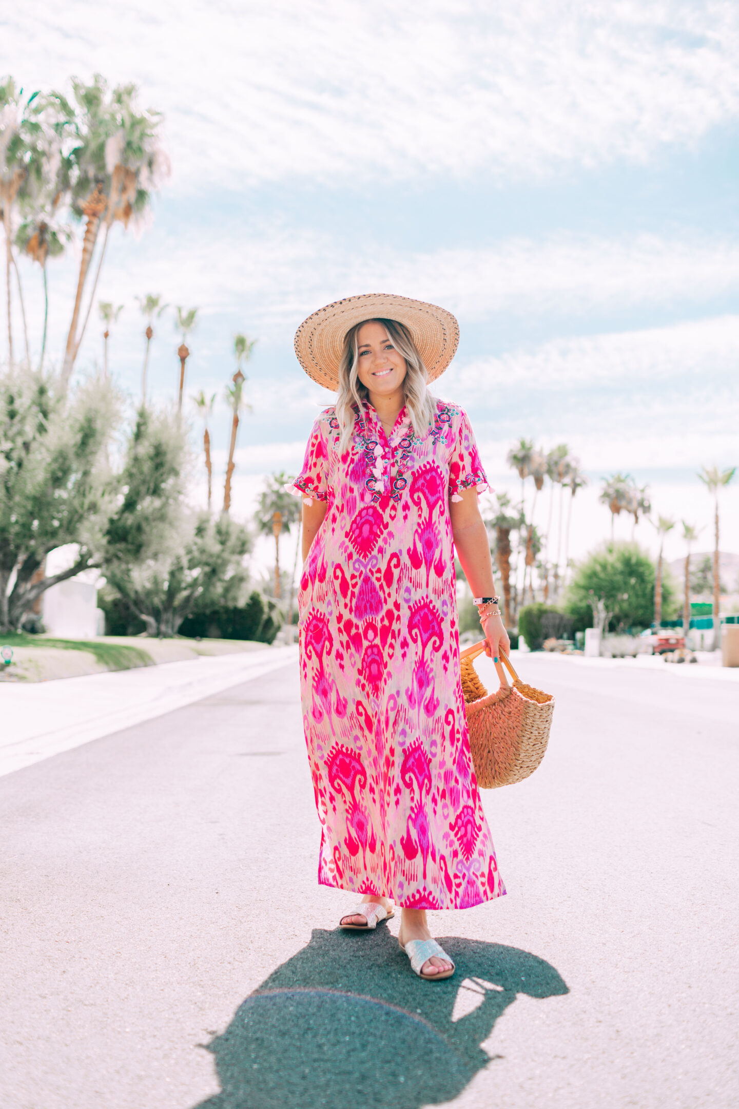 hot pink boho printed maxi dress in palm springs