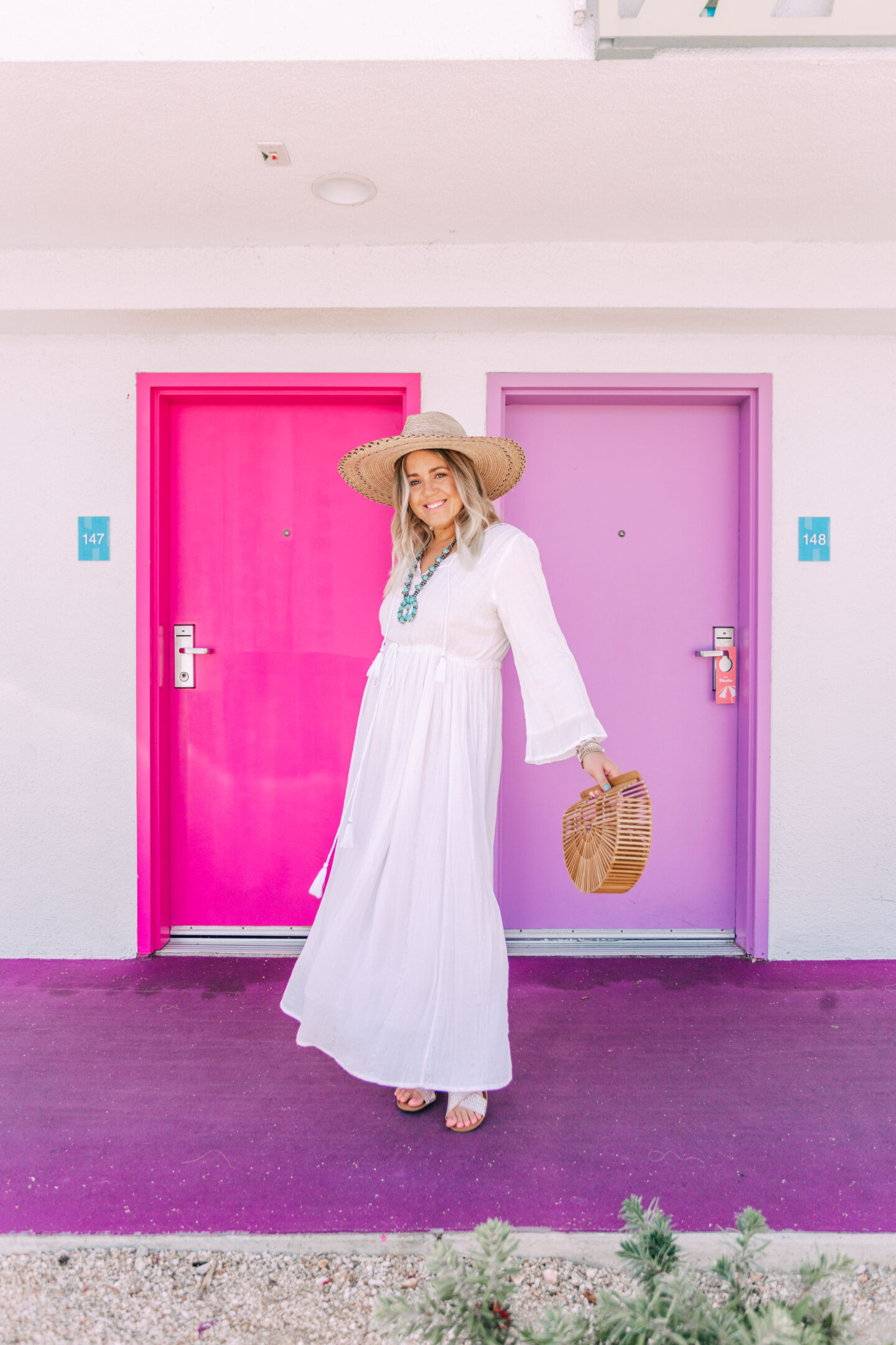 white boho maxi dress in palm springs