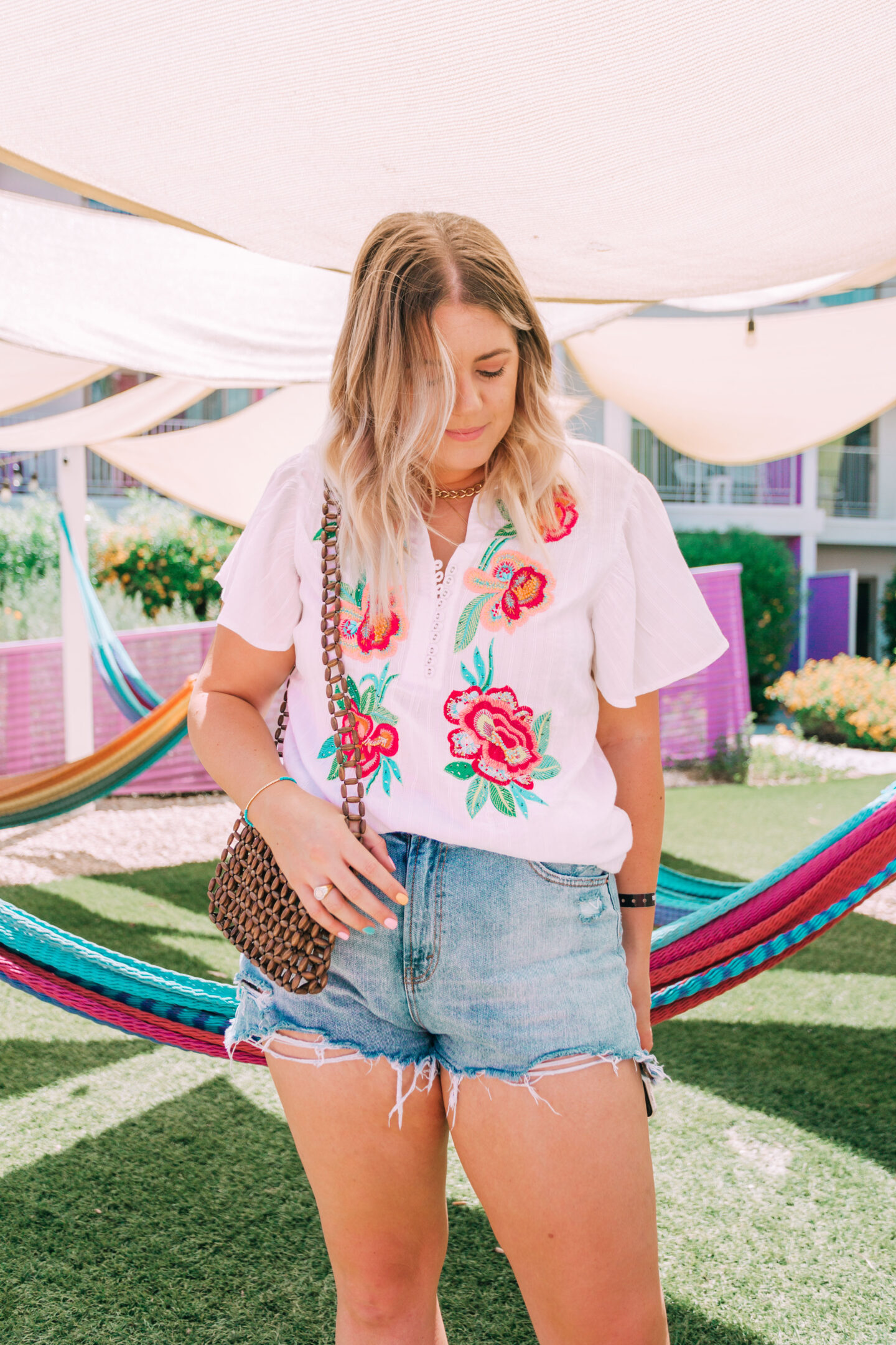 white floral embroidered top in palm springs