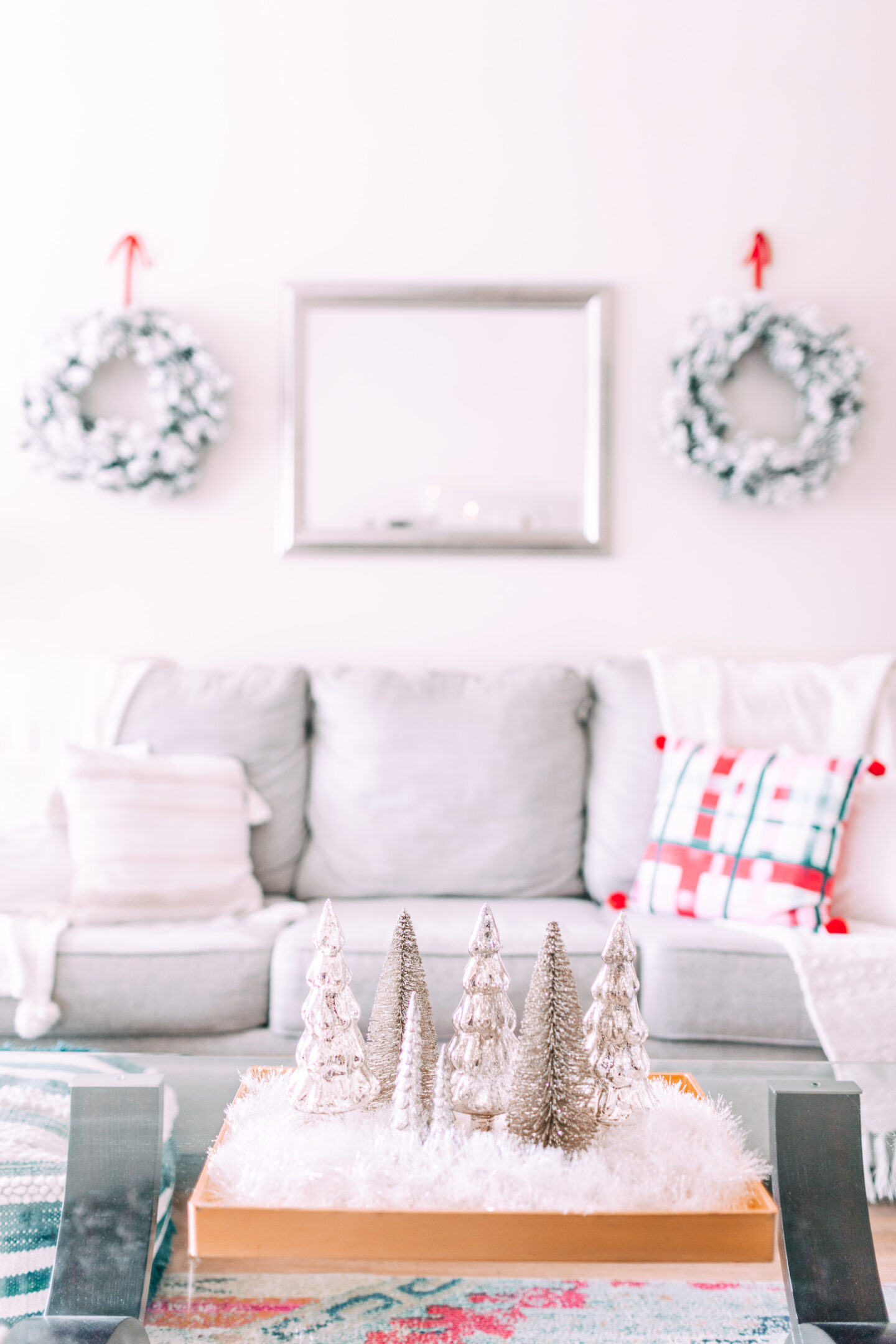 MY CHRISTMAS DECOR: RED & WHITE WONDERLAND // target christmas, flocked christmas tree, mercury glass trees