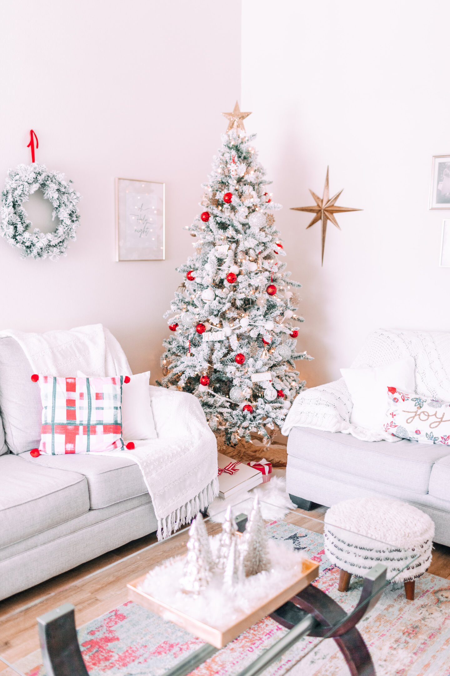 MY CHRISTMAS DECOR: RED & WHITE WONDERLAND // target christmas, flocked christmas tree