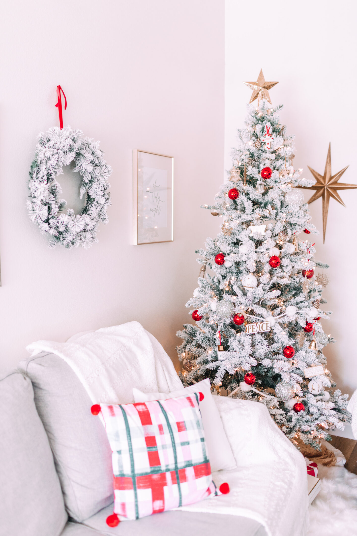 MY CHRISTMAS DECOR: RED & WHITE WONDERLAND // target christmas, flocked christmas tree