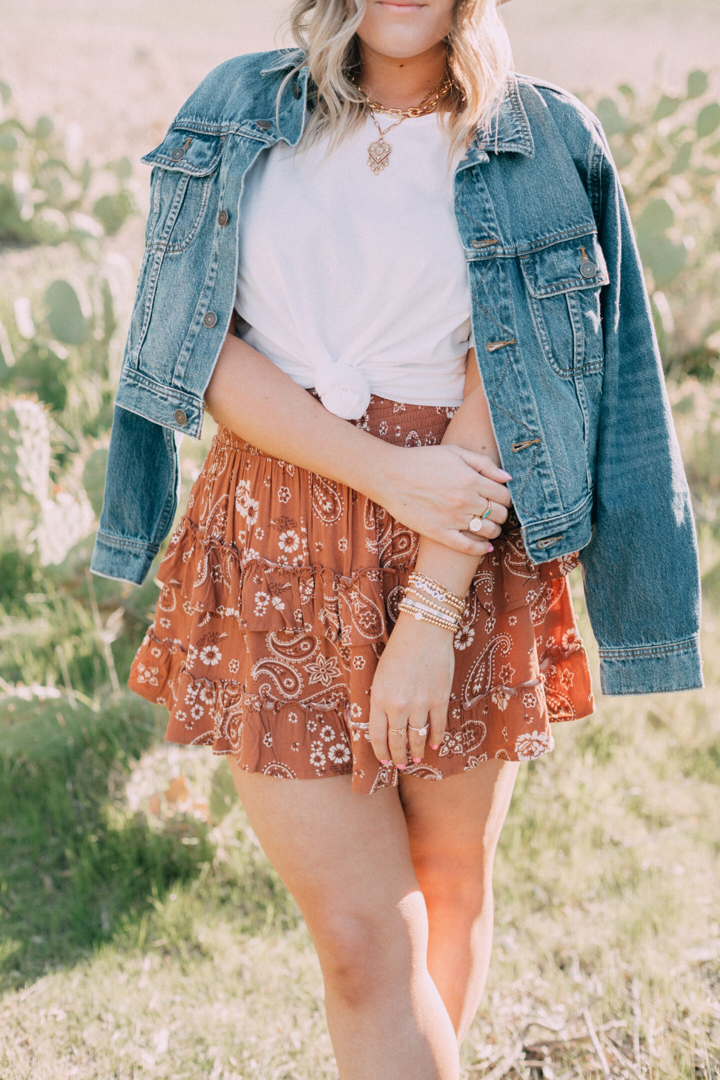 western inspired outfit in a paisley skirt