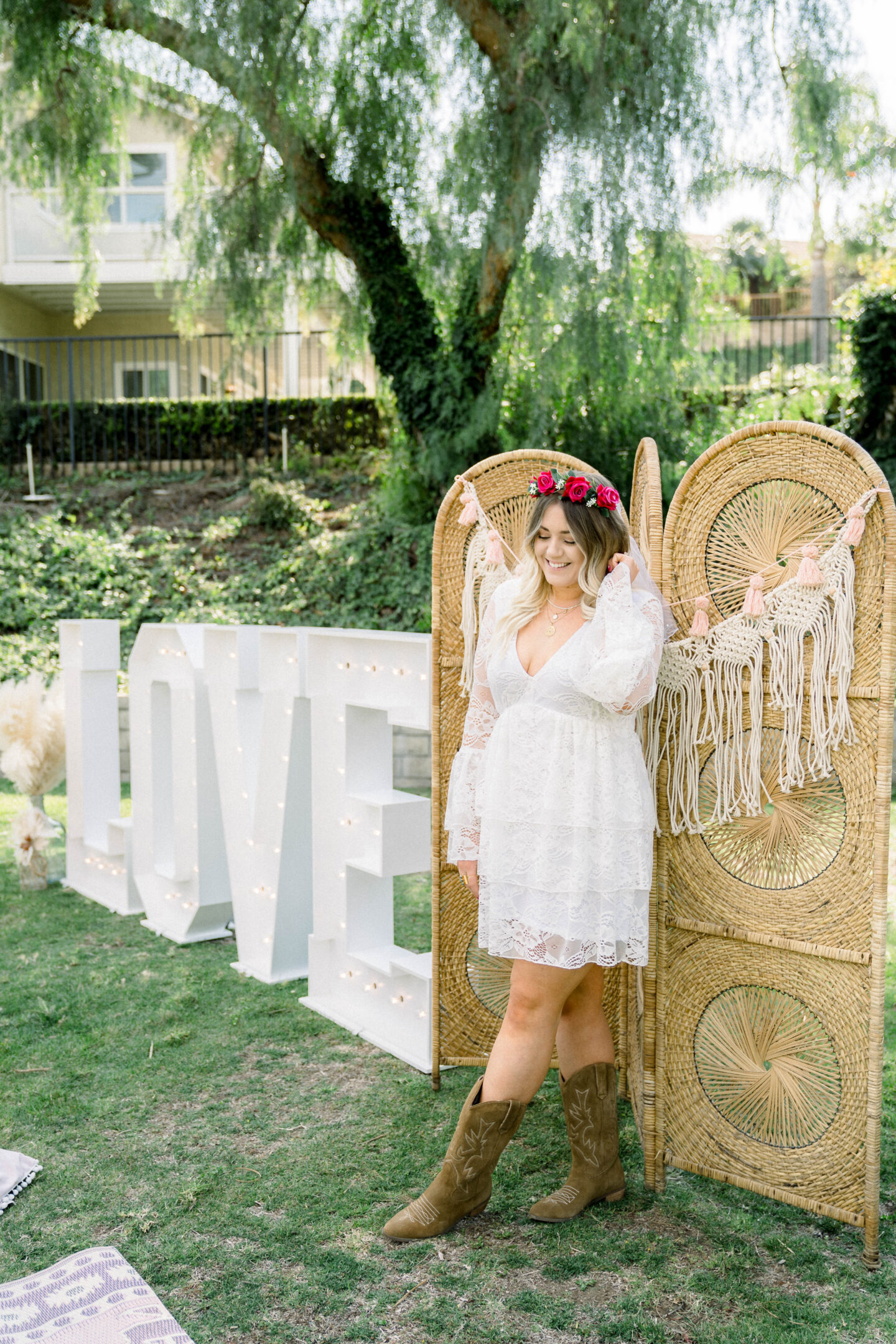 Lola's Letters marquee letters in Orange County, CA //Show Me Your Mumu white dress // boho bridal shower dress