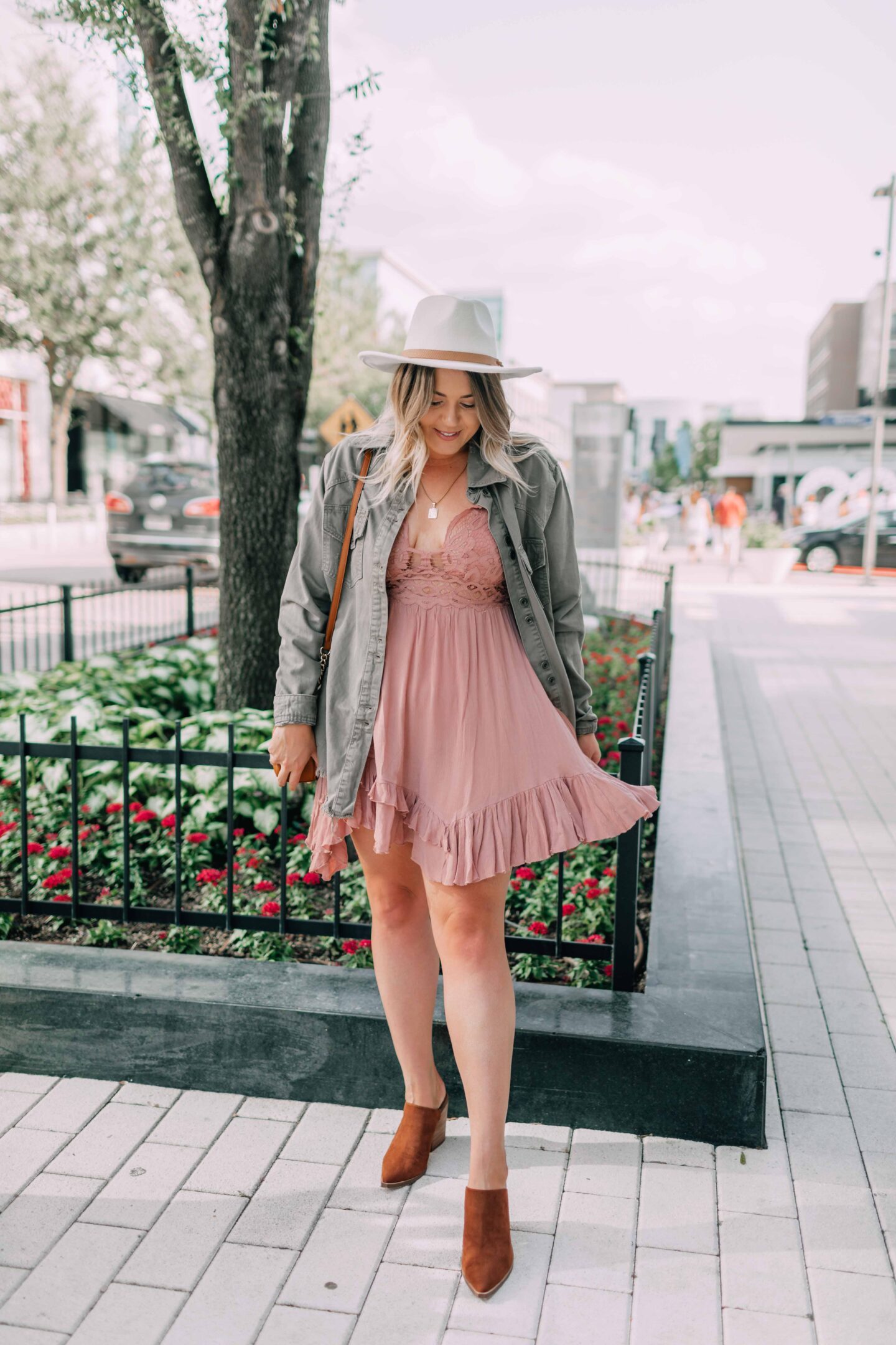 Early Fall Date Night Outfit, free people dress, free people jacket