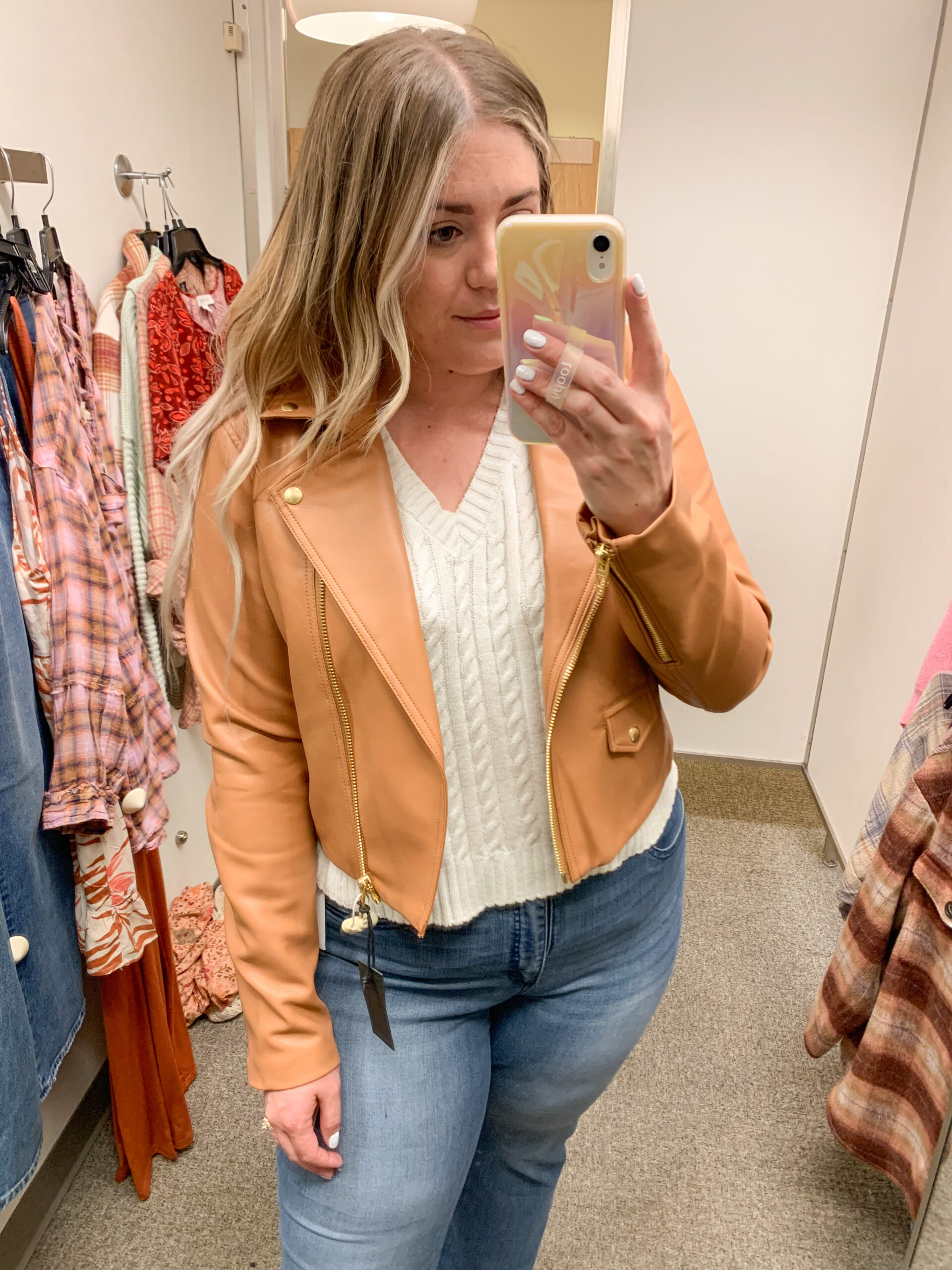 Nordstrom Anniversary Sale try on, tan moto jacket