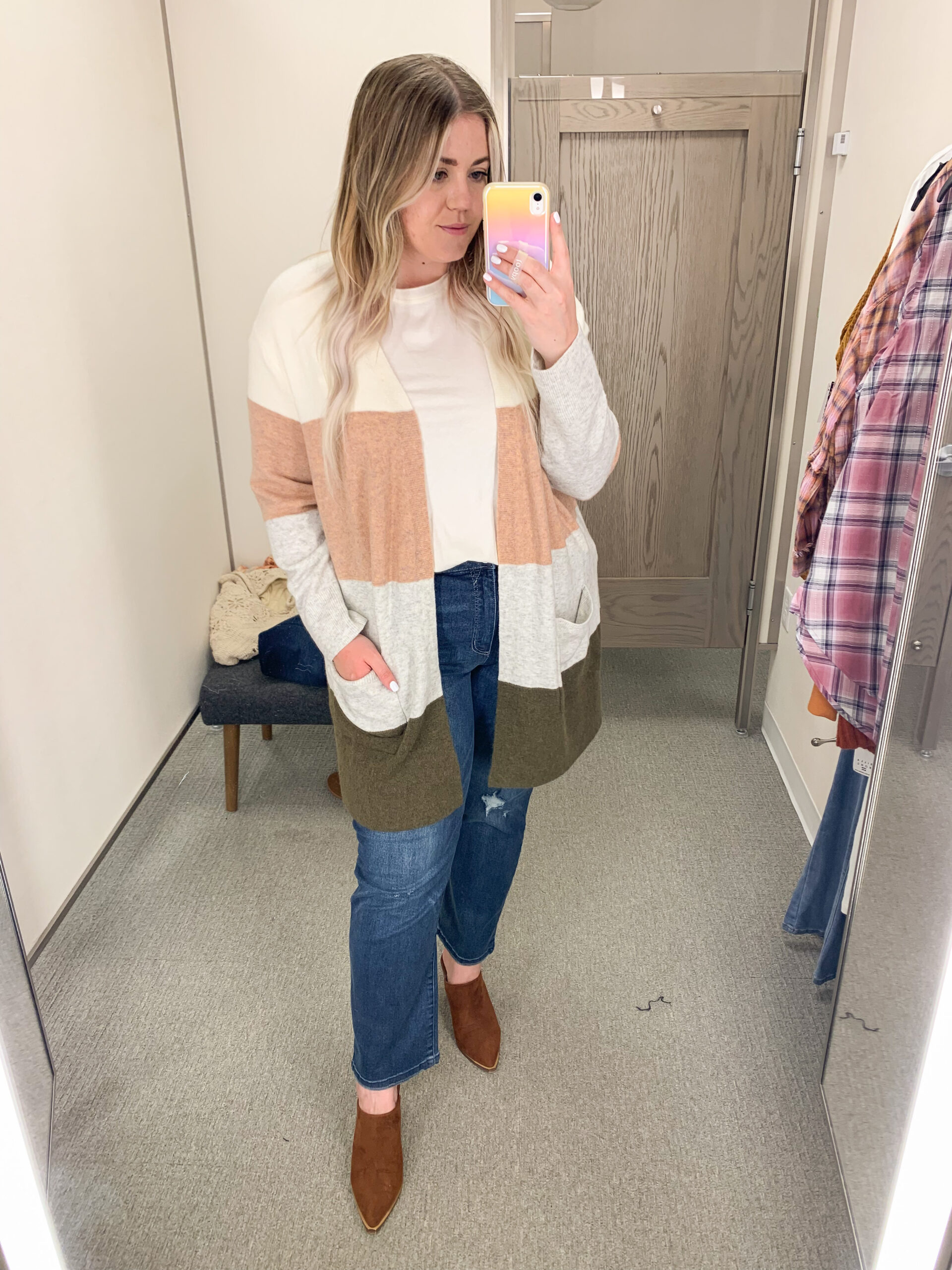 Nordstrom Anniversary Sale try on, colorblock cardigan, fall outfit